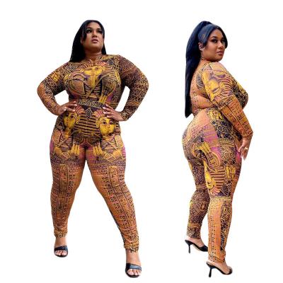 China Breathable size women Europe and America new large style vintage printing sexy plus size one-piece overalls for fat women for sale