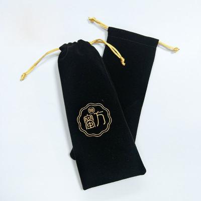 China Recyclable Rose Black Blue Packaging Jewelry Gift Velvet Bags Necklace Rectangle Long Pouch For Pen for sale