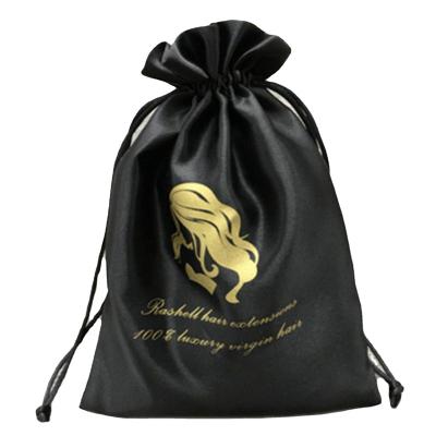 China Brand Logo Customized Recyclable Dust Satin Bag Wig Tote Bag Satin Soft Drawstring Bag for sale