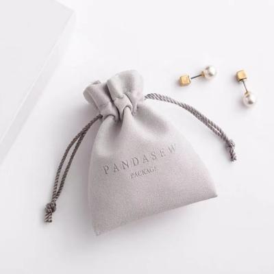 China Recyclable Luxury Customize Eco Friendly Gray Jewelry Cotton Packaging Pouches Velvet Drawstring Small Bag With Straps for sale