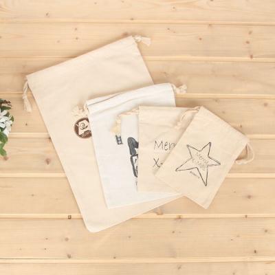 China Custom Recyclable Logo Printed Soft Washable Canvas Cotton Drawstring Bag With Logo for sale