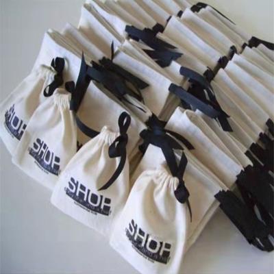 China Recyclable soft cotton drawstring gift pouch with custom logo, shoes small organic cotton drawstring bag for sale