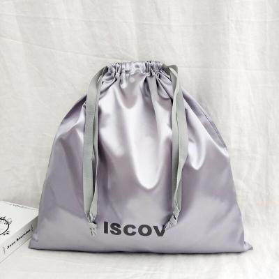 China Recyclable Luxury Silver Custom Drawstring Bag Satin Hair Bundle Packaging Bag Logo Printed Dust Gift Pouch for sale