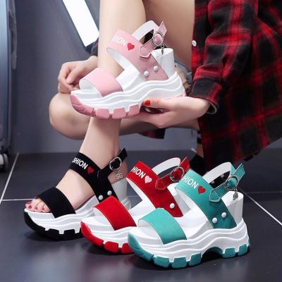 China Cushioning 2022 New Joghn Wedge heel thick soled sandals casual platform sandals and elevated shoes for women for sale