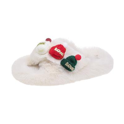 China Cushioning Christmas Slippers Winter Furry Muffin Thick bottom Slide Sandals Luxury Fashion Faux Fur Vegan House Indoor Women's Slippers for sale