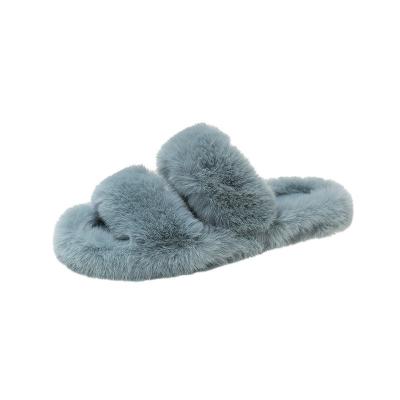 China Cushioning Hot sell Cozy Plush slides thick Home Wholesale clog Indoor Cross Plush Slippers  Faux Fur Fluffy slippers fof women for sale