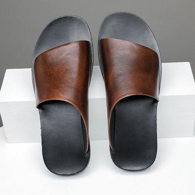 China Anti-Odor New Arrival High Quality Summer Men's and women's Luxury Genuine Leather Flat Bottom Slippers for sale