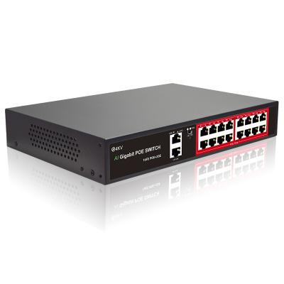 China POE Wholesale Price POE Switch Ethernet 16*POE Ports +2*Gigabit Uplink, IEEE 802.3af/at PoE+100Mbps, Built-in 240W Power Supply for sale