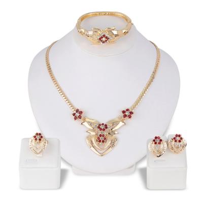 China Vintage Wholesale Fashion 18k Gold Plated Jewelry Set 4 Pcs Beautiful Colorful Stone Butterfly Pakistani Jewelry Sets for sale