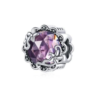 China Cute Classy Purple Round Gemstone 925 Silver Bead Charms for sale