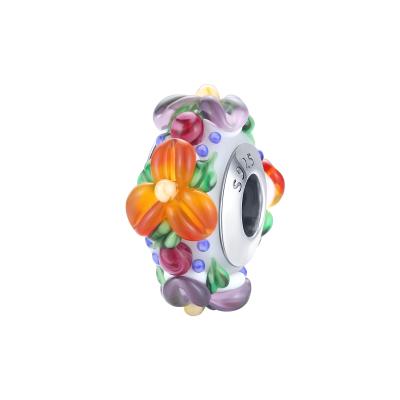 China New Fashionable Cute Round Bead 925 Silver Colorful Flower Charms for sale