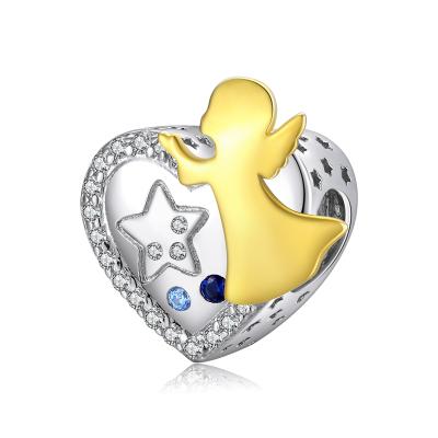 China Best Hotsell Cute Heart Shape Bead With CZ Stone 925 Sterling Silver Angel Charms Jewelry for sale