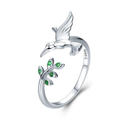 China Manufacturers Casual/Sporty 925 Sterling Silver Bird Spring Tree Leaves Open Waist Rings Women for sale