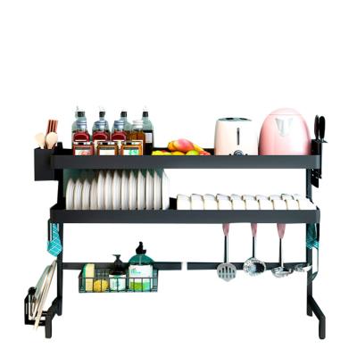 China Viable Kitchen Unique Adjustable 2 Tier Double Layer Dish Storage Over Sink Top Drainer Drying Drain Stainless Steel Dish Rack for sale