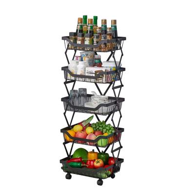 China Sustainable Collapsible Kitchen Vegetable Storage Rack Folding Kitchen Storage Rack With Wheels for sale