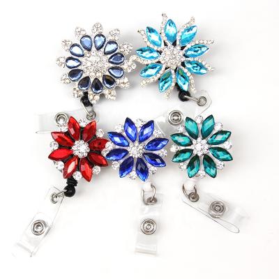 China Shiny Bling Rhinestone Fashion Lailina Flower Glitter Badge Reel Office Supply for Jewelry Gift ID Card Caregiver Badge Holder for sale