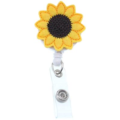 China ID Card Badge Holding Felt Brand New Sunflower Style Retractable ID Felt Cute Badge Holder Name Badge Reel Care Badge for sale