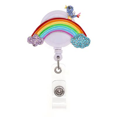 China Attendance Rainbow Rhinestone Crystal Enamel Name ID Badge Reel ID Card Badge Reel For Nurse Doctor Care Accessories for sale