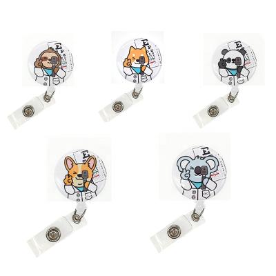 China Cute Crystal Iron Monkey Panda Dog Bear Elephant Animal Eye Clip Protect Eyes Stethoscope ID Name Card Badge Holder Rotating Reel for sale