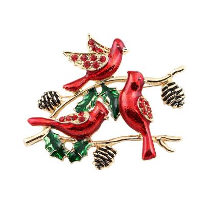 China Fashion Bird Animal Brooch Cardinal Pin Jewelry Accessories Trendy Red Enamel for sale