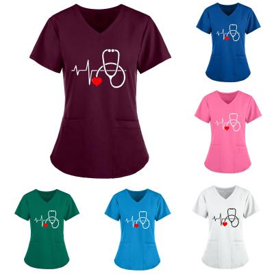 China Breathable Red Mix Color ECG Heart Stethoscope Hospital Women T-shirt Tops Nurse Accessories for sale