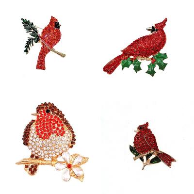 China Fashionable Free Shipping Red Rhinestone Brooch Enamel Red Bird Brooches Northern Cardinal Pins for sale