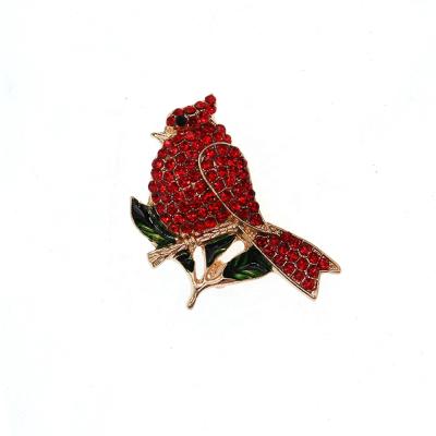 China Free Shipping Small Faux Stone Bird Brooch Animal Cardinal Brooch Fashionable Delicate Red Bird Brooches for sale