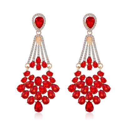 China New CLASSIC Red Green Rhinestone Earrings 2 Colors Sparkly Drop Earring for sale