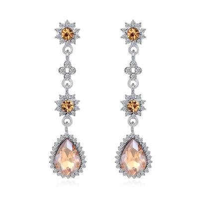 China CLASSIC Long Flower Drop Earring Shiny Rhinestone Women Jewelry Accessories for sale