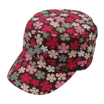 China Fashionable and beautiful factory custom made good quality floral fabric military hats for sale