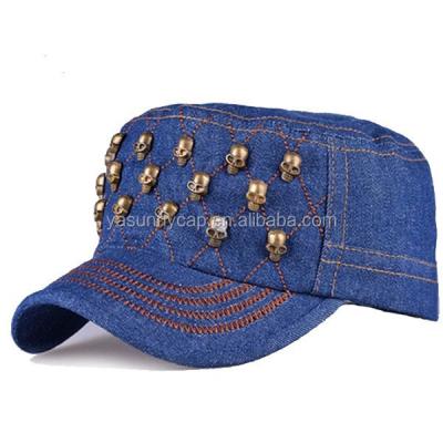 China 2022 most fashionable fashion denim flat hats military hat with brass rivet for sale