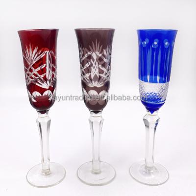 China Modern handmade flat bottom design lead free glass cutout champagne flute for party for sale