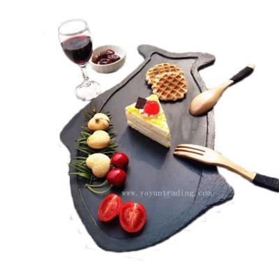 China Sustainable New Arrival Black Slate Cheese Cutting Board Tray Serving Plate for sale