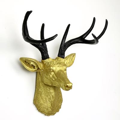 China Europe Glitter Antlers Artificial Deer Statues Resin Buck Deer Wall Mounted Head for sale