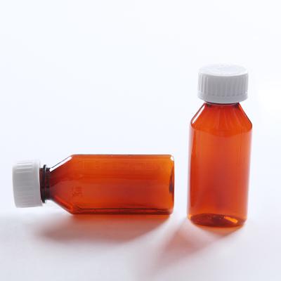 China Wholesale Small Recyclable Amber Material 4oz Liquid Medicine Empty Plastic Oval Liquid Bottle With Cap for sale