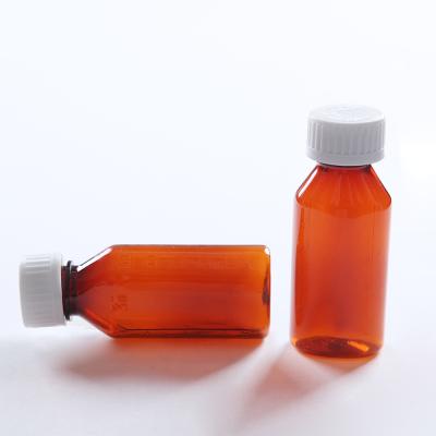 China Pharmacy Bottle Recyclable Material Medicine Bottle Liquid Amber 2 Ounce Oval Plastic Bottles With Caps for sale