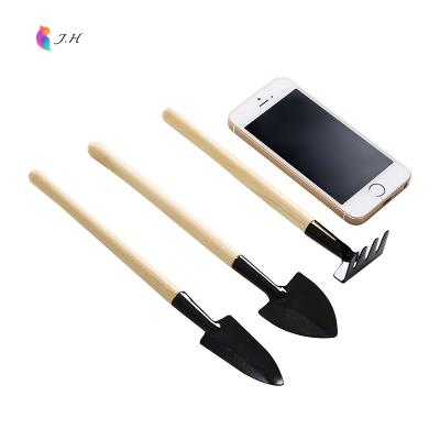 China 2021 JYJH Straight Garden Spade And Shovel Amazon Hot Sale 3 Pieces Set Wood Black Seedling Mini Garden Tool For Outdoor Flower Potted Iron for sale