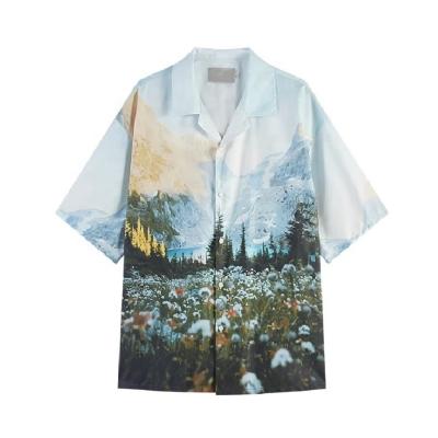 China Sublimation Custom Mens Sublimation Full All Over Print Beach Shirt Set Custom Print Loose Button Up Shirt for sale