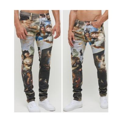 China Customized Men's Digital Printed White Denim Breathable Fade Jeans for sale