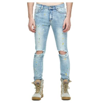 China Breathable Customized Wholesale Printed Jeans Manufacturers Men Stretch Destroyed Jeans for sale