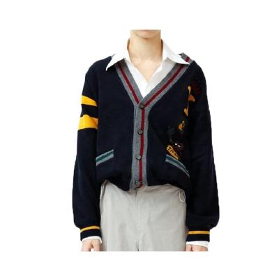 China Custom Anti-wrinkle OEM Winter V-Neck Pima Cotton Chenille Patches Knitted Cardigan Sweater Men for sale