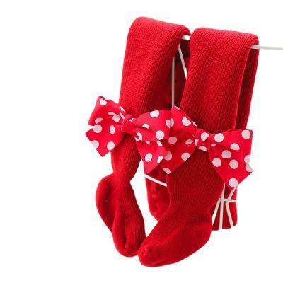 China Other Spainins Children Christmas New Year Velvet Padded Leggings Red Polka Dot Bow Tights Thickened Pants for sale