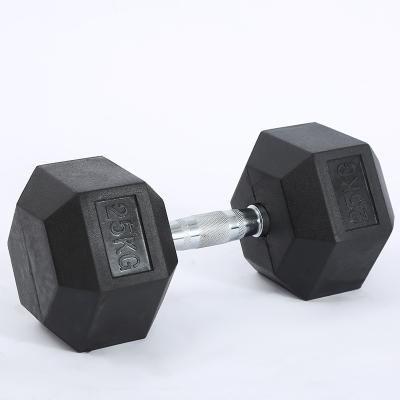 China Factory Wholesale Durable Hexagon Solid Steel +Protable+No-slip Bodybuilding Rubber Coated Dumbbell for sale