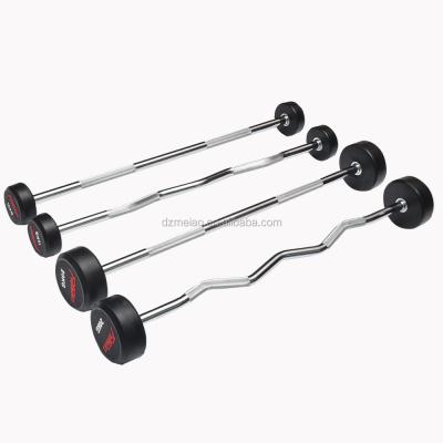 China Gym Barbell Rubber Coated and Chrome Club Curved Straight Fixed Barbell Weightlifting Commercial Rubber Coated Barbell for sale