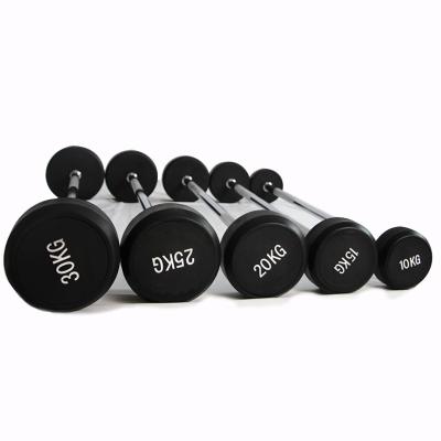 China Durable Rubber Coated and Chrome Weightlifting Barbell Coated Barbell Fixed Curved Handle Barbell with 10KG for sale