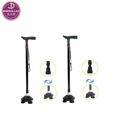 China 2019 New Elderly Multi Function Walking Stick With LED Light SOS Alarm Radio Smart Quad Cane for sale