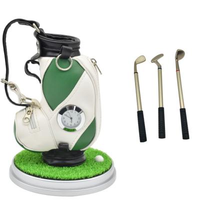 China Office & School Pen Holder Mini Desktop Golf Bag Pen with 3 pens shaped like golf clubs for sale