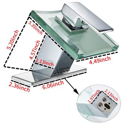 China BWE Modern Bathroom Deck Mount Body Lean Glass Faucet With Waterfall Square Glass Basin Faucet for sale