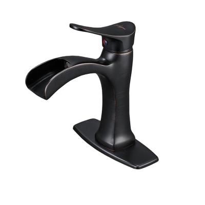 China BWE Modern Oil Rubbed Faucet Bronze Waterfall Bathroom Single Hole One Hole Lavatory Basin Faucet for sale