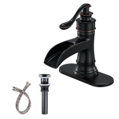 China Modern BWE Cupc Certified Brass Single Hole One Handle Low Handle Oil Rubbed Arc Waterfall Bronze Bathroom Faucet for sale